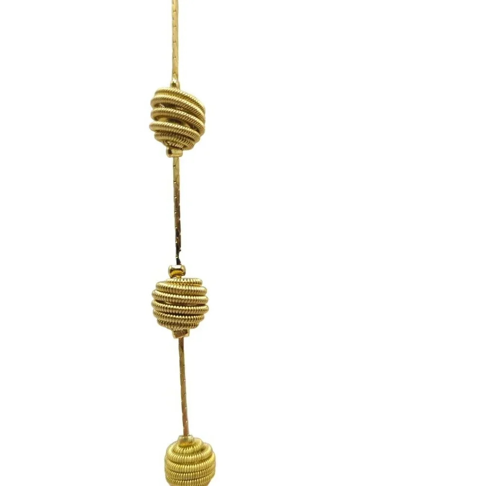 Textured Coiled Spiral Beads Station Chain Long Necklace Gold Tone Vintage